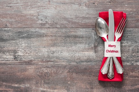 Christmas table place setting. Holidays backgroundの写真素材