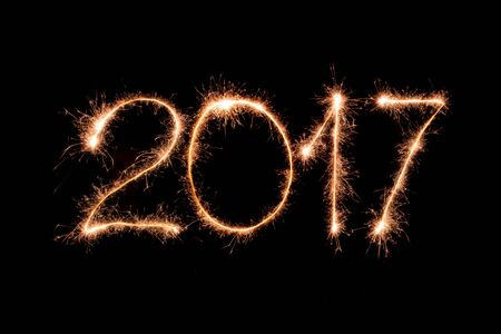 2017 text made from sparkler firework light