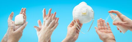Collection of precaution tips to prevent germs, bacteria or viruses