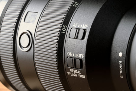 professional camera lens on a black background