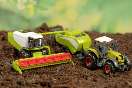 Combine harvester in the garden. The concept of harvesting and making money on agricultureの写真素材