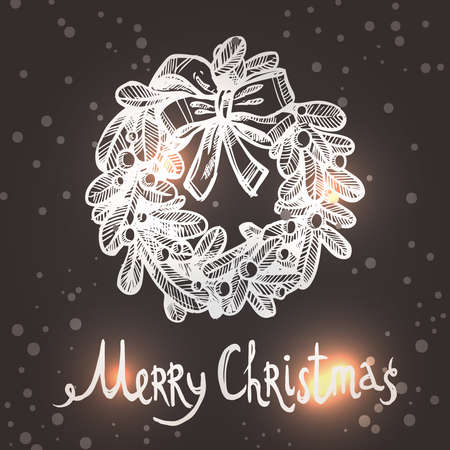 Christmas Card With Sketch Wreath On The Chalkboardのイラスト素材