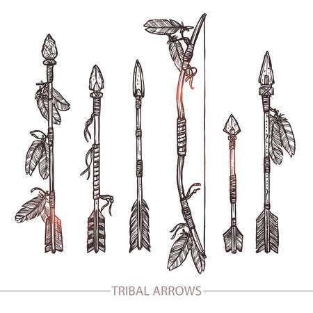 Hipster Hand Drawn Arrows. Indian Aroows And Bow Setのイラスト素材
