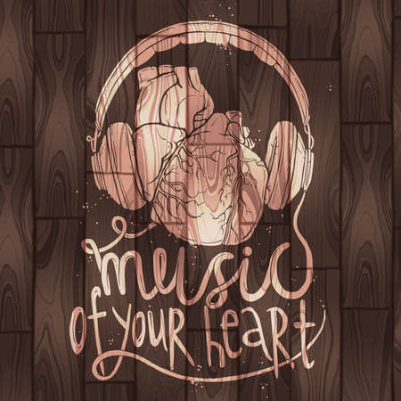 Anatomical Heart With Headphones, Hand Drawn Illustration Of Music Concept.のイラスト素材