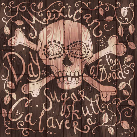 Hand Drawn Mexican Sugar Skull With Handwriting Text And Floral Ornament.のイラスト素材