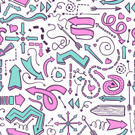 seamless pattern of hand drawn pink and blue vector arrows on whiteのイラスト素材
