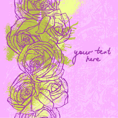 pink and light green floral grunge background with place for textのイラスト素材