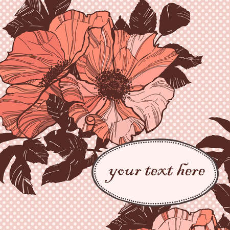 Wild rose template pattern with text.のイラスト素材