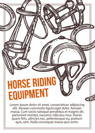 Horse riding equipment shop vector hand drawn poster. Sketch illustrationのイラスト素材