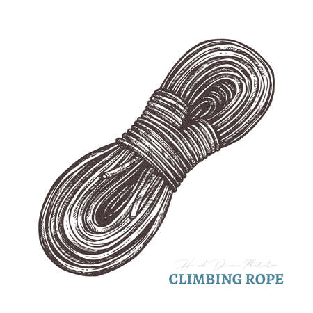 Hand drawn climbing rope. Isolated vector illustration in sketch engraving styleのイラスト素材