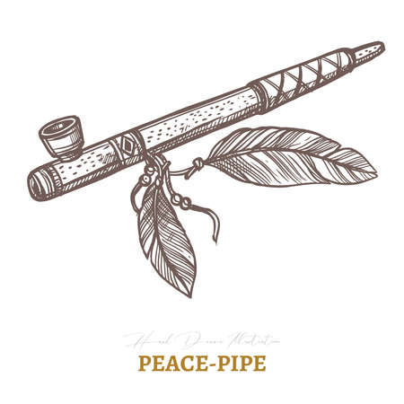 Indian peace pipe. Vector illustration of calumet, traditional, ceremonial and ethnical american symbol. Hand drawn sketchのイラスト素材