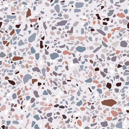 Terrazzo vector seamless pattern. Abstract background with polished stone, marble, glass, granite and natural minerals in gray colorsのイラスト素材
