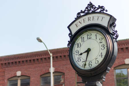 Clock on Broadway street at Everett Massachusettsの写真素材