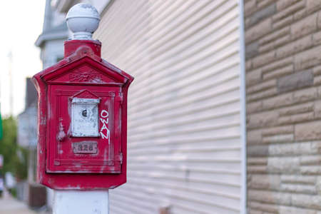 Old fire alarm station at Everett Massachusettsの写真素材