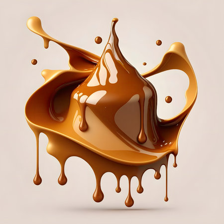 Caramel Splash Sweet Liquid Candy Swirls Wave Splashing - Generative AIの素材