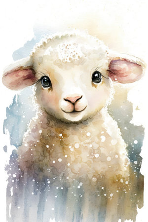 Adorable Baby Lamb Watercolor Illustration Nursery Art - Generative AIの素材