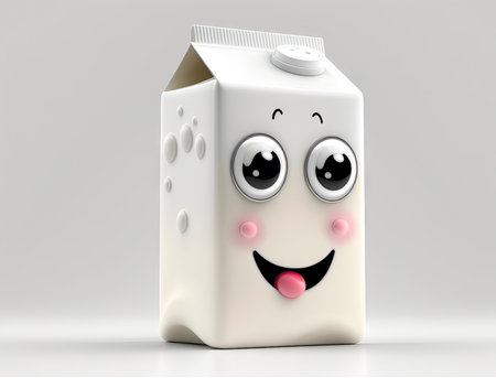 Cute 3D Cartoon Milk Character on White Background - Generative AIの素材