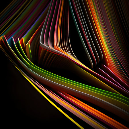 Colored Abstract Lines Made of Paper Macro Photo on a Black Background - Generative AIの素材