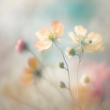 Colorful Flowers in Soft Color and Blur Style for Background - Generative AIの素材