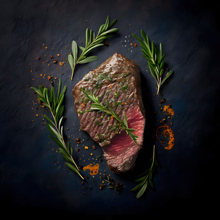 Grilled Ribeye Beef Steak with Herbs and Spices - Generative AIの素材