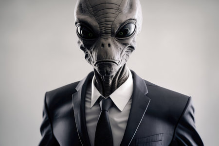 An image of a man with an alien head in a suit.の素材