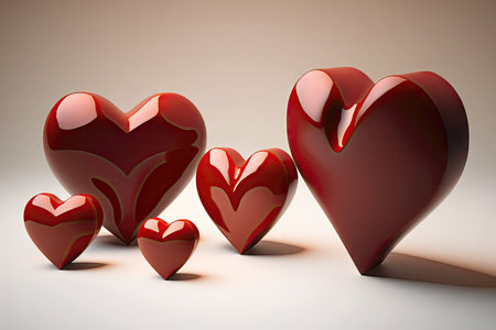 Red hearts on a white background. 3D illustration. Valentine's Day.の素材