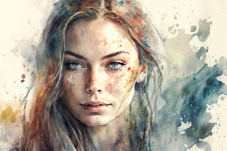 Emotional Woman's Portrait in Watercolors with Soft Tones - Generative AIの素材