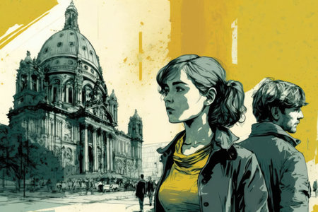 Couple with old street background - Generative AIの素材