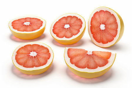 Isolated Grapefruit Slices on White Background - Generative AIの素材