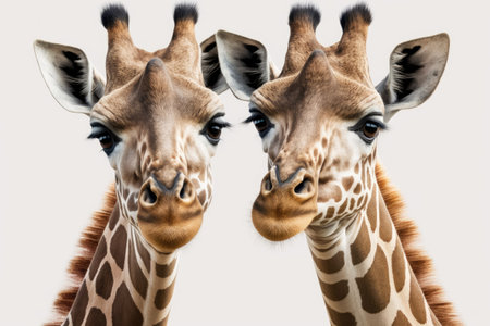 Photorealistic High Resolution Giraffe Couple on White - Generative AIの素材