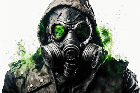 Man in Gas Mask - Toxic - Isolated on White - Generative AIの素材