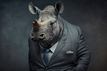 Portrait of a Rhinoceros Dressed in a Formal Business Suit - Generative AIの素材