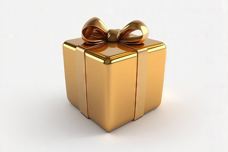 Golden Gift Box with Studio Lighting for Invitations and Greetings. Generative AIの素材