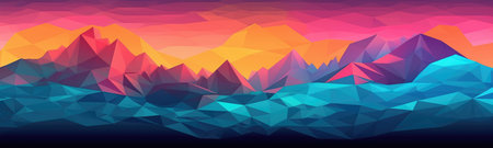 Pastel Geometric Mountains and Beach Sunset Wallpaper. Perfect for Invitations and Posters. Generative AIの素材