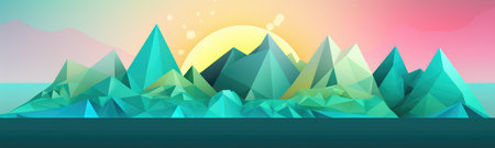 Pastel Gradient Geometric Mountains with Sun Wallpaper. Perfect for Invitations and Posters. Generative AIの素材
