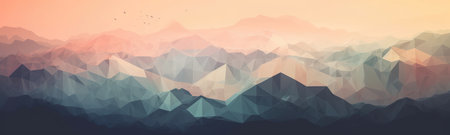 Pastel Gradient Geometric Mountains with Sun Wallpaper. Perfect for Invitations and Posters. Generative AIの素材
