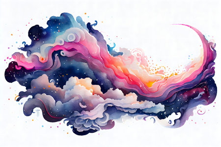 Whimsical Galaxy Clouds on White Background for Creative Projects. Generative AIの素材
