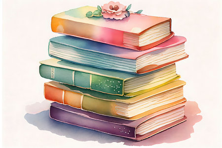 Whimsical Pastel Stacking Books for Invitations and Scrapbooking. Generative AIの素材
