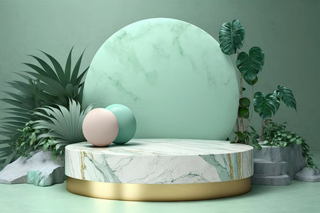 Green Pastel Marble Stone for Product Display. Generative AIの素材