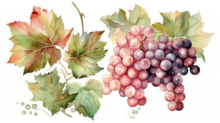 Watercolor Grape Illustrations for Invitations and Scrapbooking. Generative AIの素材