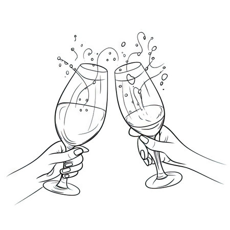 Cheers to a Festive Celebration with Hand-Drawn Wine Glasses. Generative AIの素材