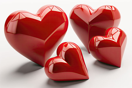 Heartfelt Love: Red Heart Shapes on White Background for Greeting Cards and Invitations. Generative AIの素材