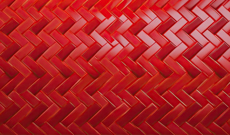Red Herringbone Mosaic Wall Tiles in 3D Blocks. Perfect for Interior Design. Generative AIの素材