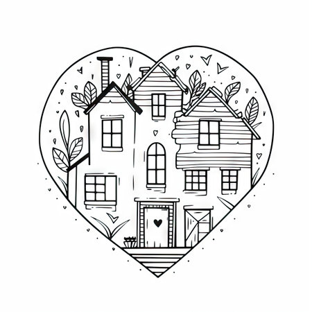 One Line Drawing of a Heartwarming Home. Perfect for Invitations and Posters. Generative AIの素材