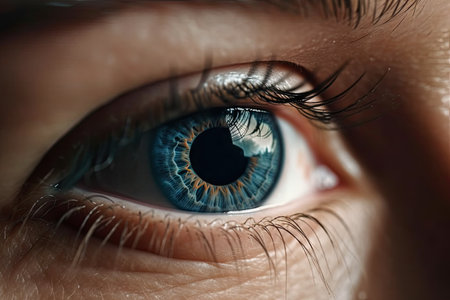Mesmerizing Closeup of a Beautiful Blue Human Eye. Perfect for Eye Care Ads and Health Campaigns. Generative AIの素材
