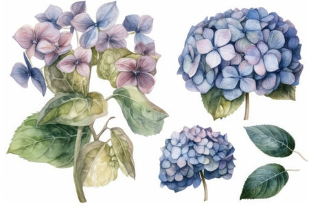 Watercolor Hydrangea Set for Wedding Invitations. Generative AIの素材