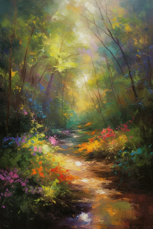 A Symphony of Colors: Impressionism Painting in the Forest. Generative AIの素材