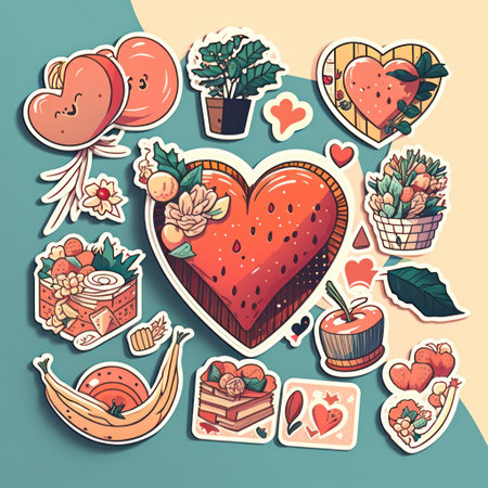 Animated Valentine Heart Stickers for Scrapbooking and Invitations. Generative AIの素材