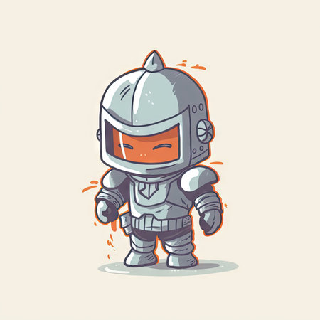 Adorable Baby Character in Full Body Armor with a Happy Face - Minimalist Digital Art for Invitations and Posters. Generative AIの素材