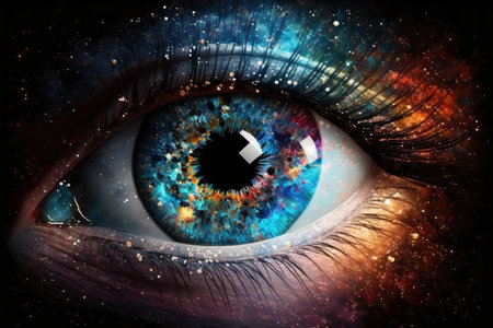 Cosmic Iris Eye with Starry Details for Your Next Space-Themed Project. Generative AIの素材